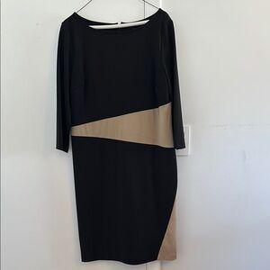 Ann Taylor Black and Tan Dress, boat neck, 3/4 length sleeves
